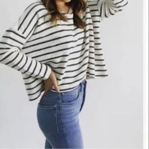 JACK Ivory/Blue Striped Boxy Lightweight Terry Cloth Sweater size XS